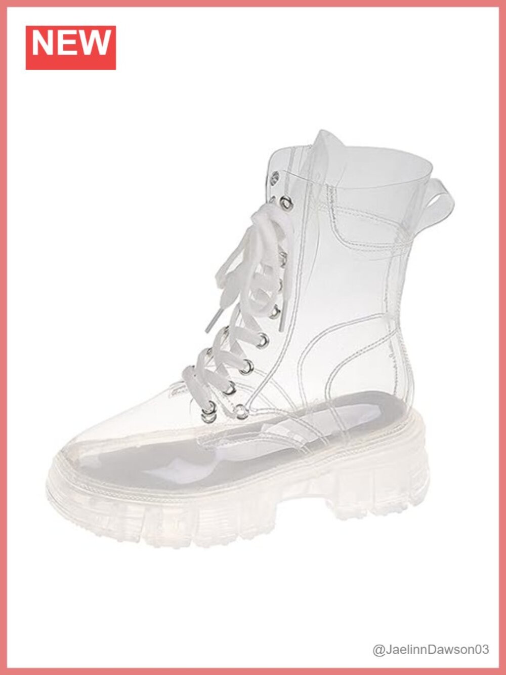 Clear PVC Transparent Platform Lace Up Combat Ankle Boots Waterproof
